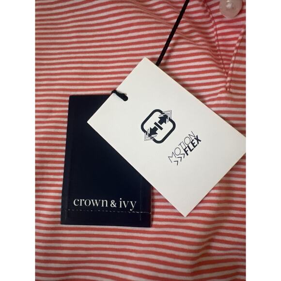 Crown & Ivy Motion Flex Soft Knit Polo Coral White Striped Men's Size Large - Picture 3 of 6